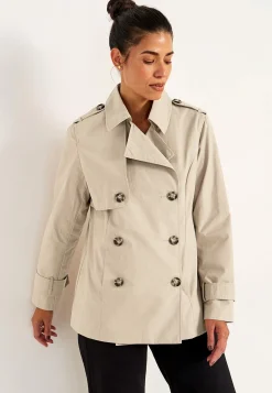 Dubbelknäppt, kort trenchcoat