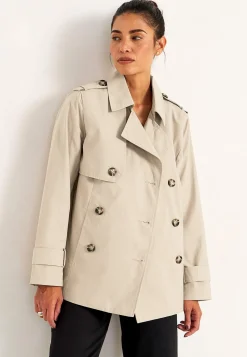 Dubbelknäppt, kort trenchcoat