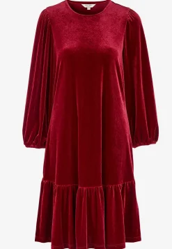 Klänning i velour med volang