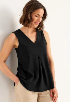 Ärmlös trikåtopp med v-ringning