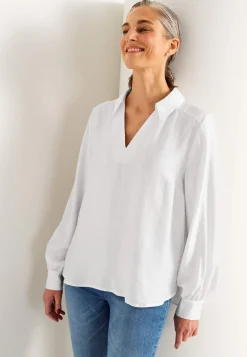 Vävd blus med vida ärmar